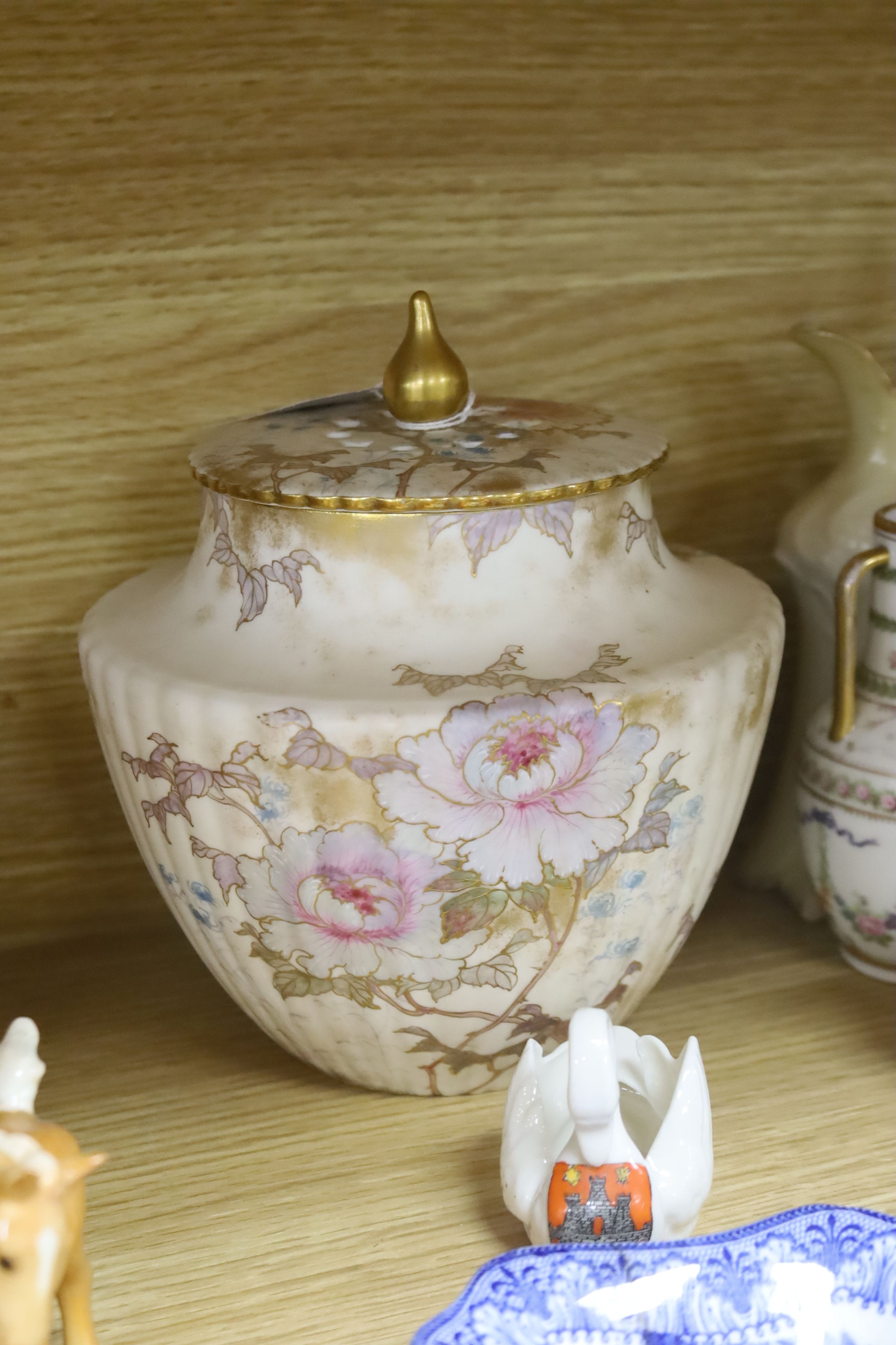 A Doulton biscuit barrel and other tableware